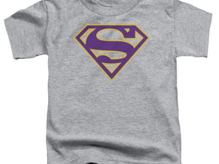 SUPERMAN : PURPLE AND GOLD SHIELD S\S TODDLER TEE Athletic Heather SM (2T) Sale