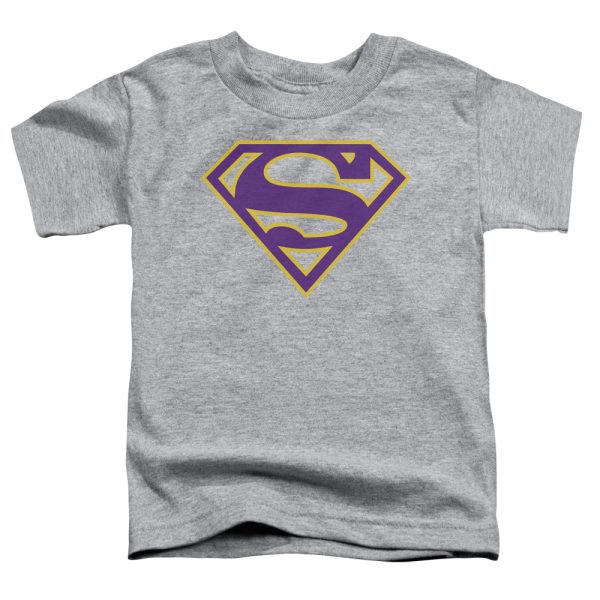 SUPERMAN : PURPLE AND GOLD SHIELD S\S TODDLER TEE Athletic Heather SM (2T) Sale