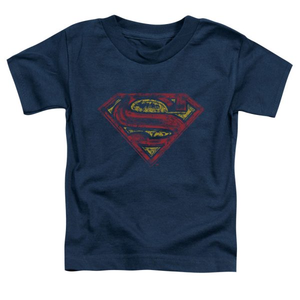 SUPERMAN : S SHIELD ROUGH S\S TODDLER TEE Navy SM (2T) For Sale