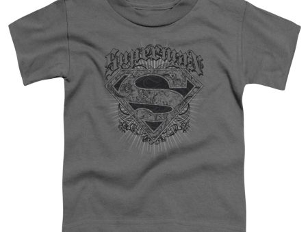 SUPERMAN : SCROLLING SHIELD S\S TODDLER TEE CHARCOAL LG (4T) on Sale