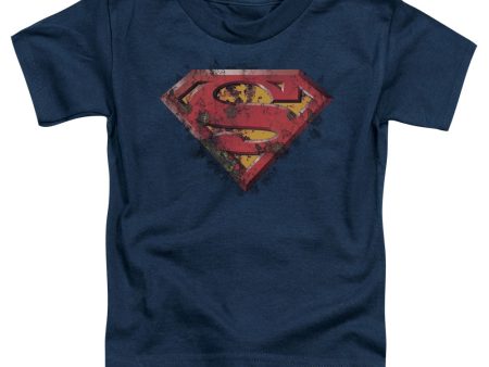 SUPERMAN : RUSTED SHIELD S\S TODDLER TEE NAVY SM (2T) For Sale